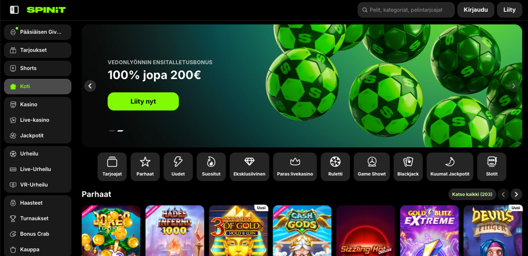 Kuvakaappaus sivustolta spinit.com