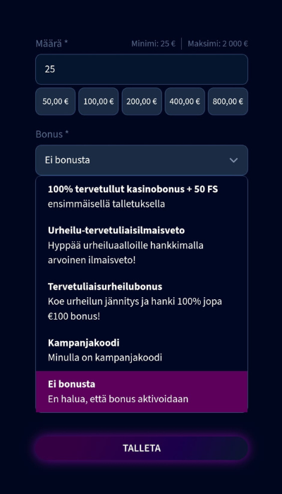 Lunarspins pyytää valitsemaan bonuksen
