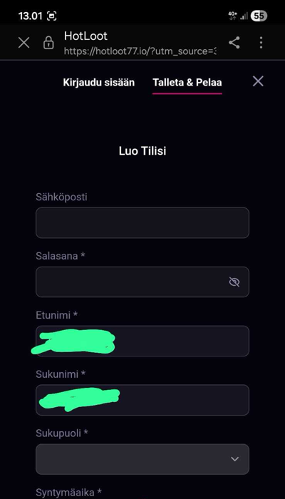 Näin HotLoot rekisteröityminen tapahtuu