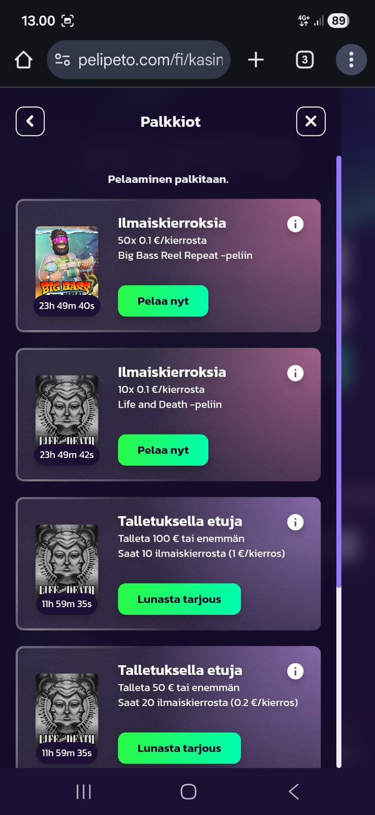 Pelipeto myöntää asiakkailleen bonuksia