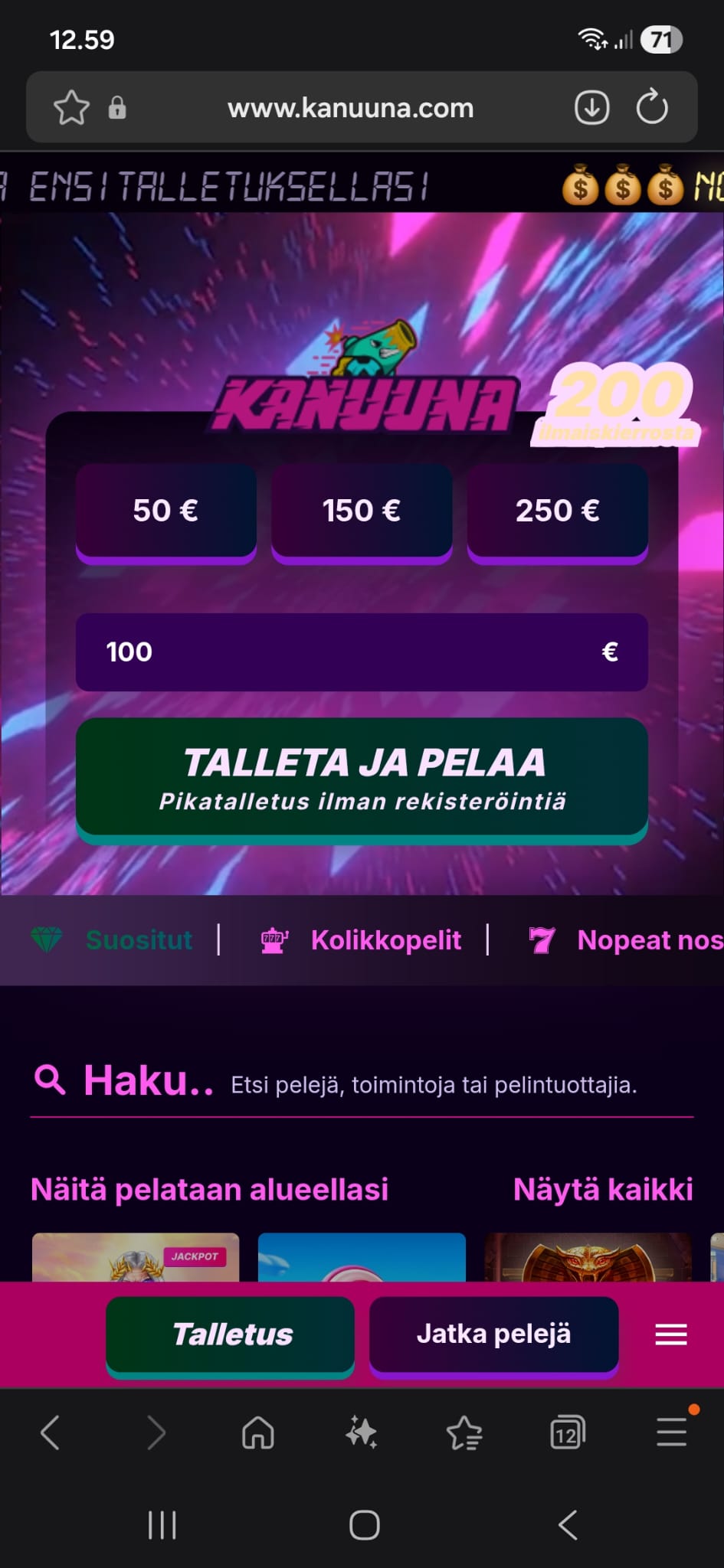 Kanuunan etusivu on näyttävä