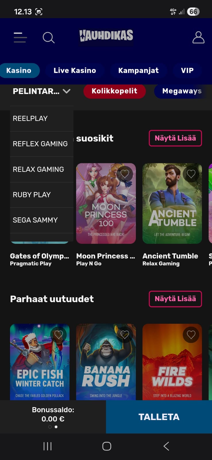 Kasinopelejä riittää