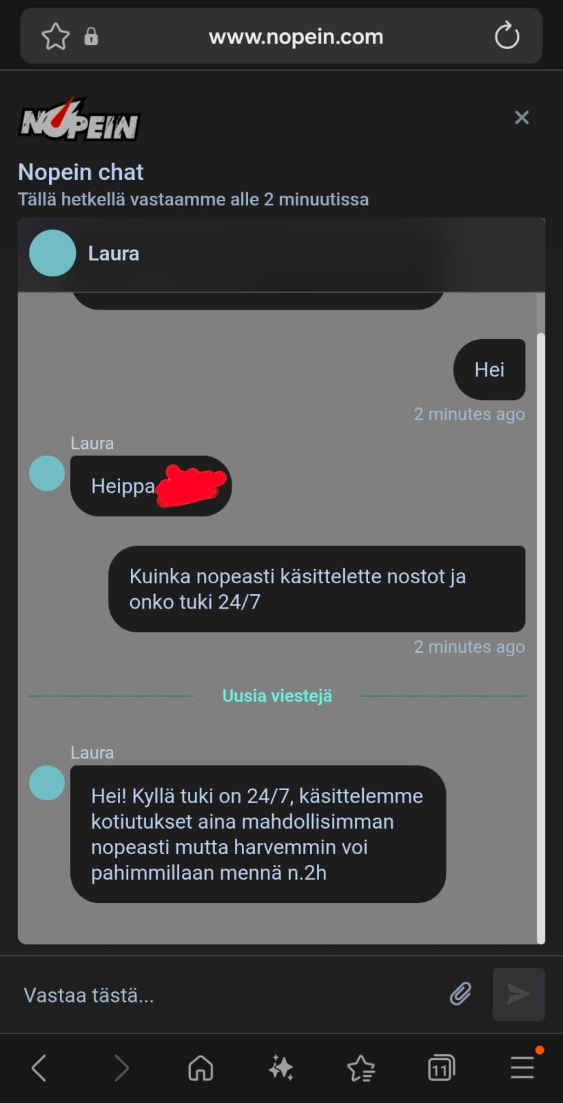 Palvelu pelasi Nopeimmalla
