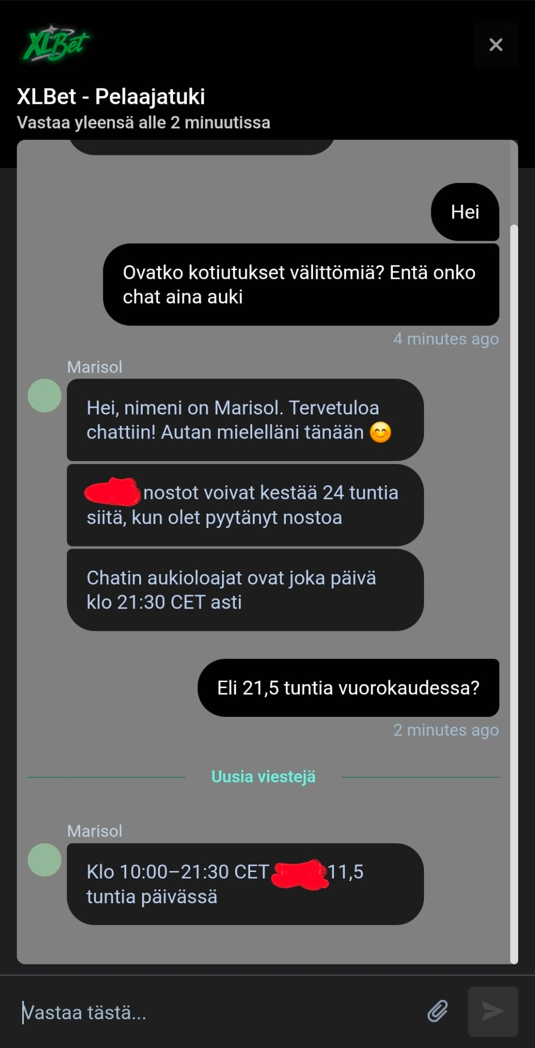 Tukihenkilö Marisol palvelee