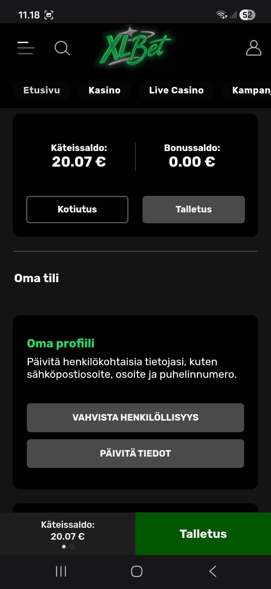 Me talletimme 20 euroa