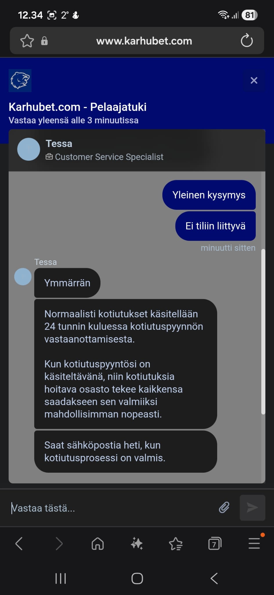 Tessa palveli meitä