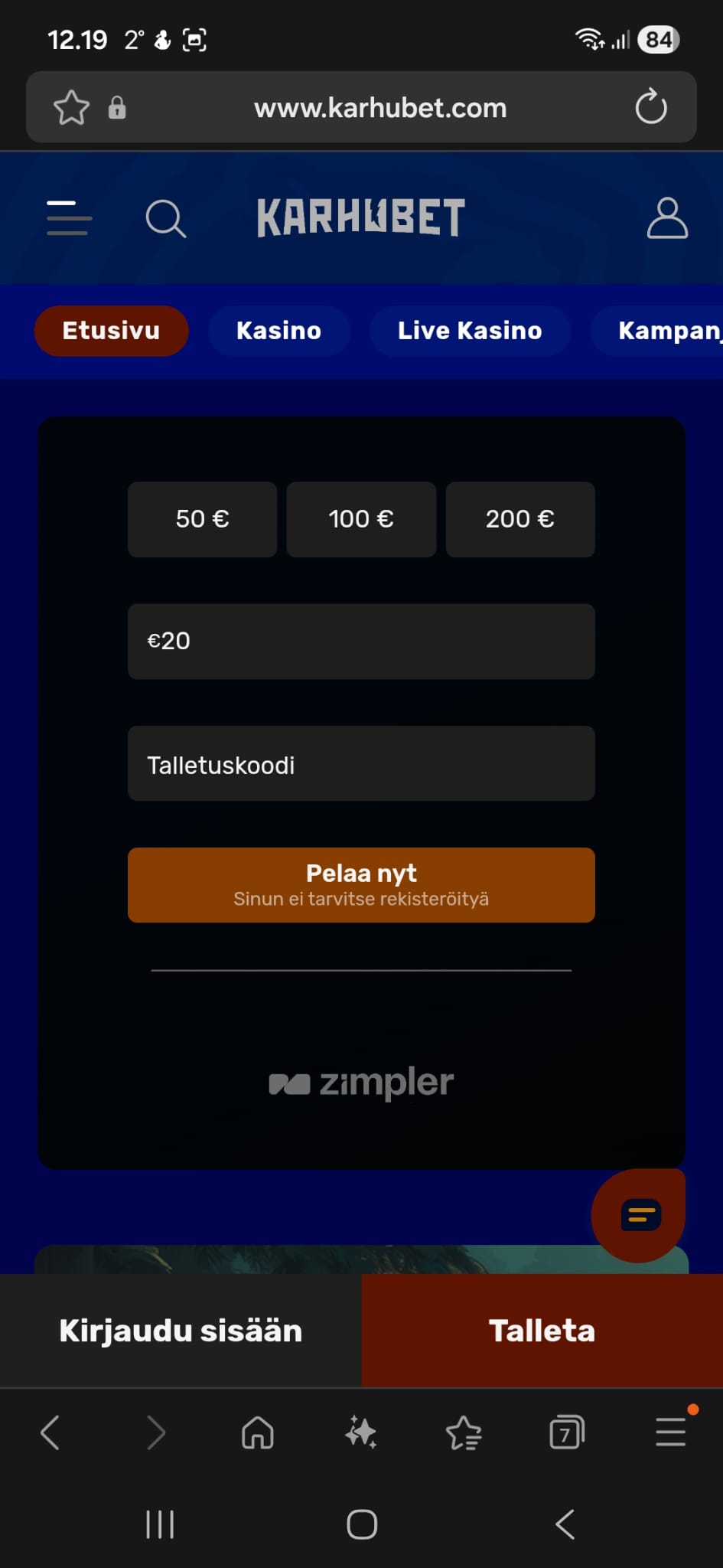 Bonuskoodi on KARHU1