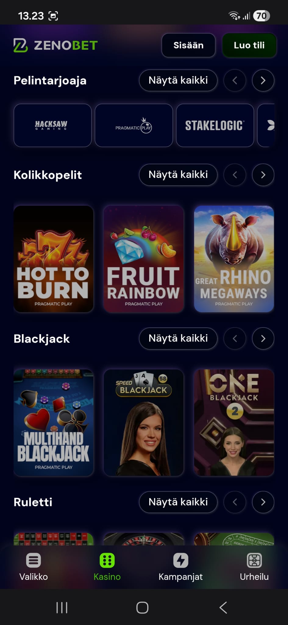 Pelejä voi suodattaa valmistajan mukaan