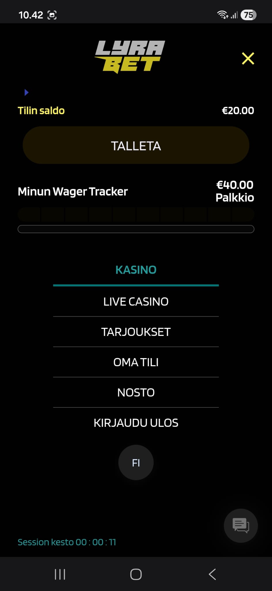 Wager tracker käynnistyy heti