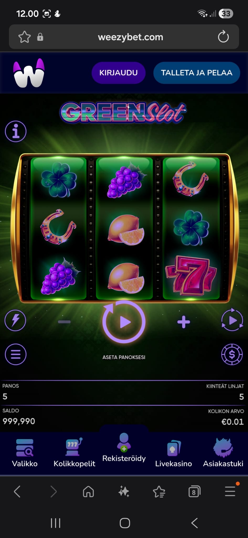 Tältä pelinäkymä näyttää